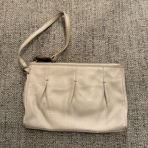 Cole Haan Cream Pebbled Leather Pleated Wristlet Clutch Mini Bag Pouch
